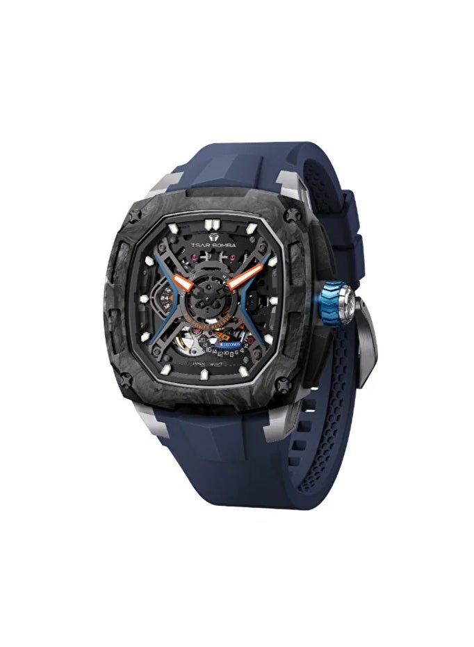 Tsar Bomba Dark Matter 5 TB8605-02 Automatic Carbon Fiber Bezel Skeleton Dial Blue Rubber Strap - Image 1